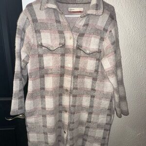 Anthropologie pilcro eyelash sweater jacket Jacket in Pink and Gray plaid sz S